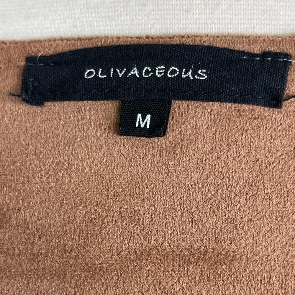 OLIVACEOUS ~ Tan Vegan Suede Dress with Bell Sleeves and Tie Detail ~Size Med - Picture 11 of 12